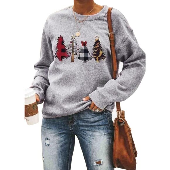 Tops - Women Christmas Fleece Sweater Long Sleeve Fuzzy Holiday Graphic Shirt